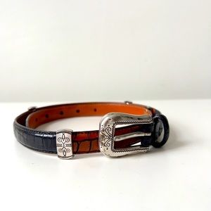 Brown and black leather western Belt with silver metal detail